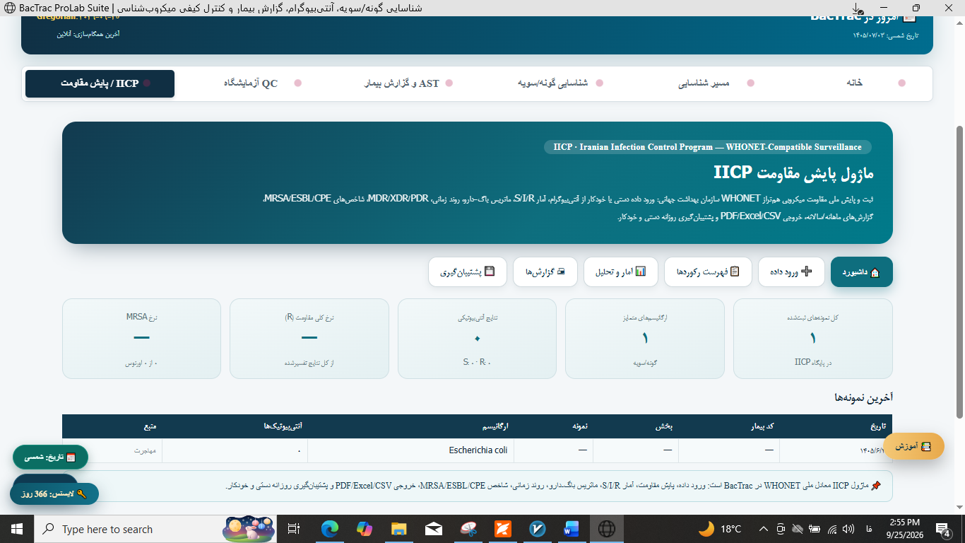 ماژول پایش مقاومت IICP سازگار با WHONET